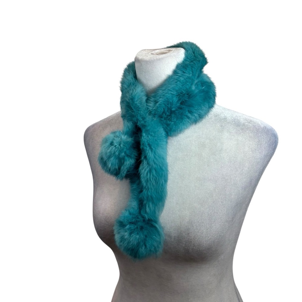 Ladies‎ Genuine Rabbit Fur Scarf Dyed Teal Blue Color